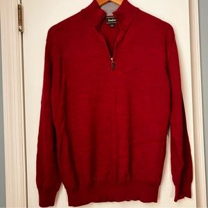 Neiman Marcus Quarter Zip Merino Wool Sweater Red